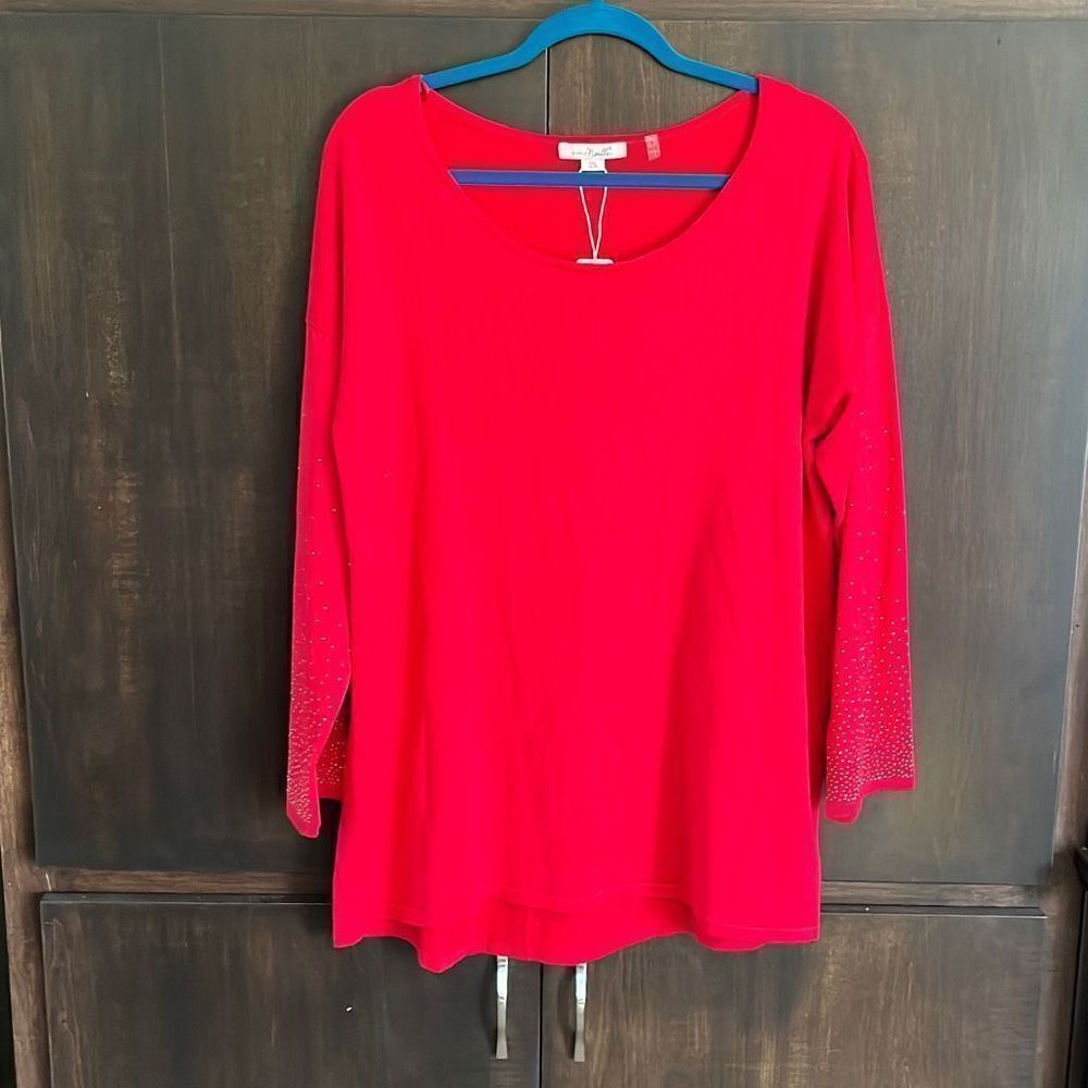 NWT Simply Noelle Red Embellished Sleeve Sweater XXL